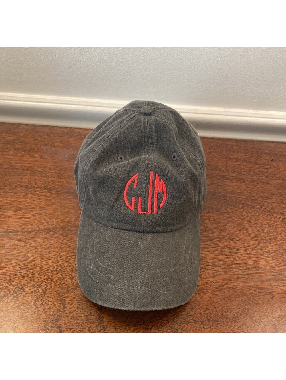 Adams Upscale Monogrammed Baseball Cap Gray Washed Hat Leather Adjustable